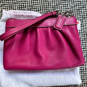 COACH Small Pink Leather Wristlet and Dust Bag!